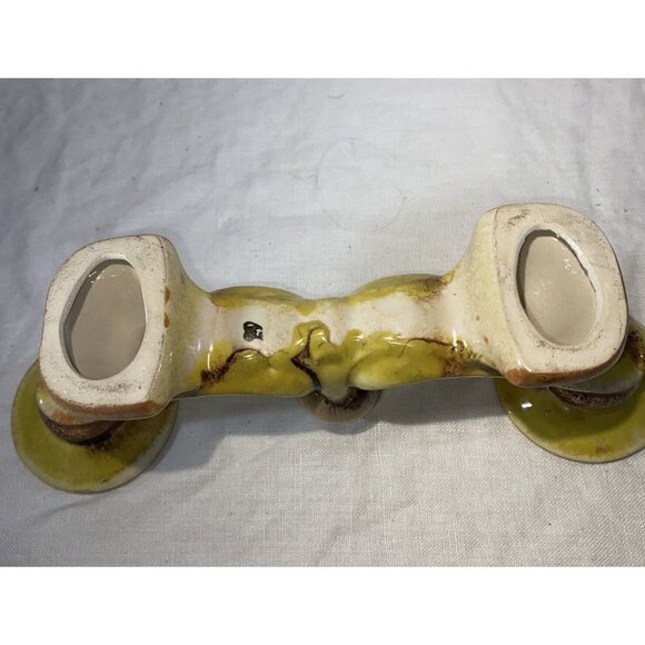 VTG Bay Keramik Art Pottery Double 2 Arm Candlestick Candelabra Yellow Brown - Picture 7 of 9